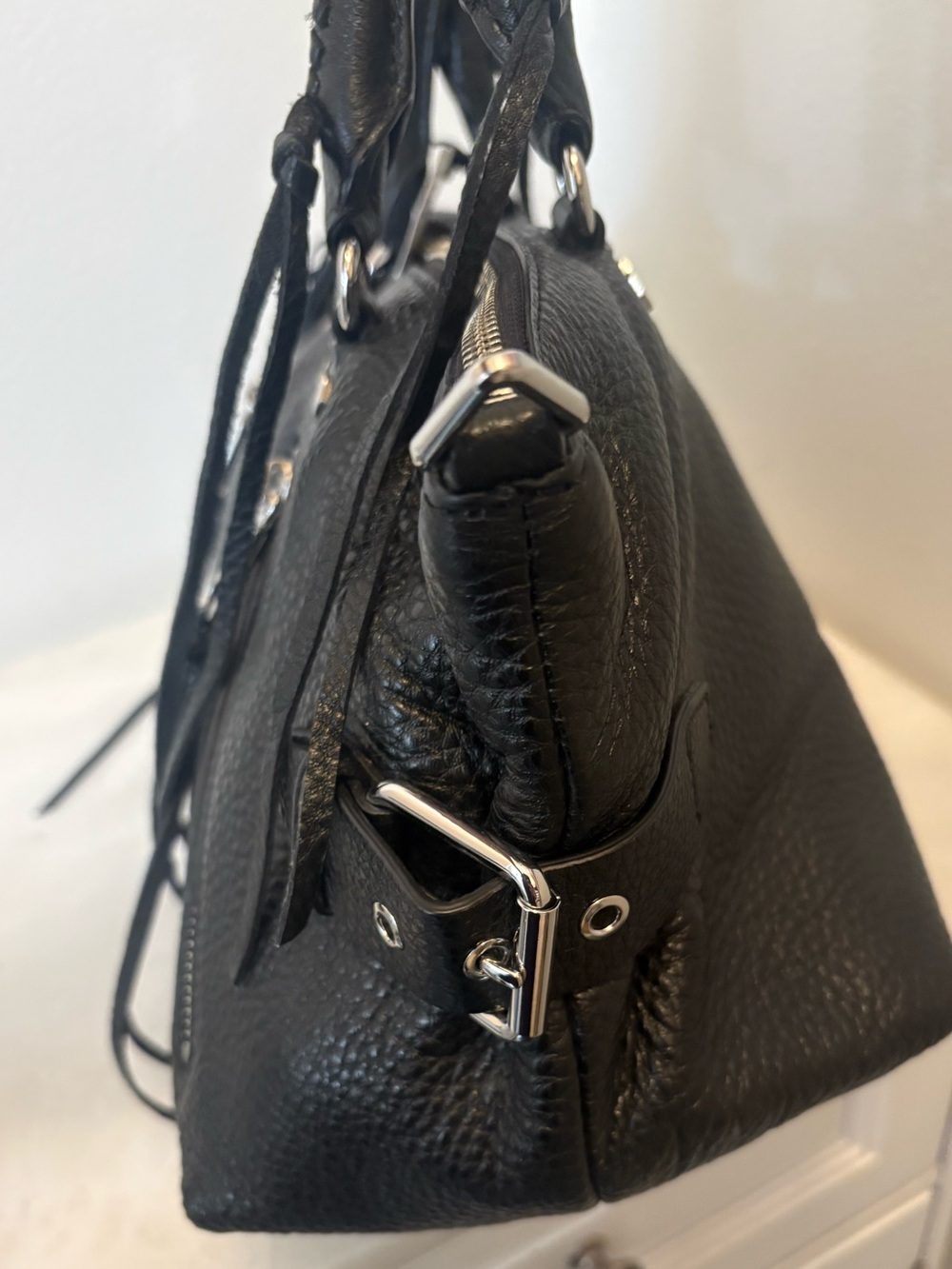 Rebecca Minkoff Moto Satchel Tote Black Pebbled Leather NWT MSRP $335 - Picture 10 of 15